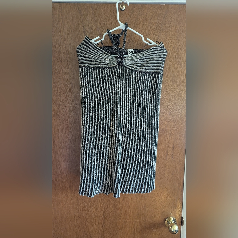 Missoni Authentic Vntg Mini Dress Metallic Gold Silver Black Halter Size 10